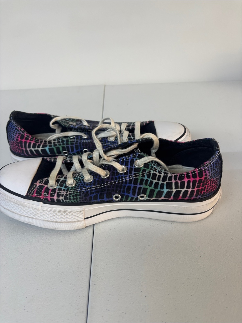 Converse Low Top Sneakers - Black with Rainbow Croc-Scale Print - Picture 9 of 10